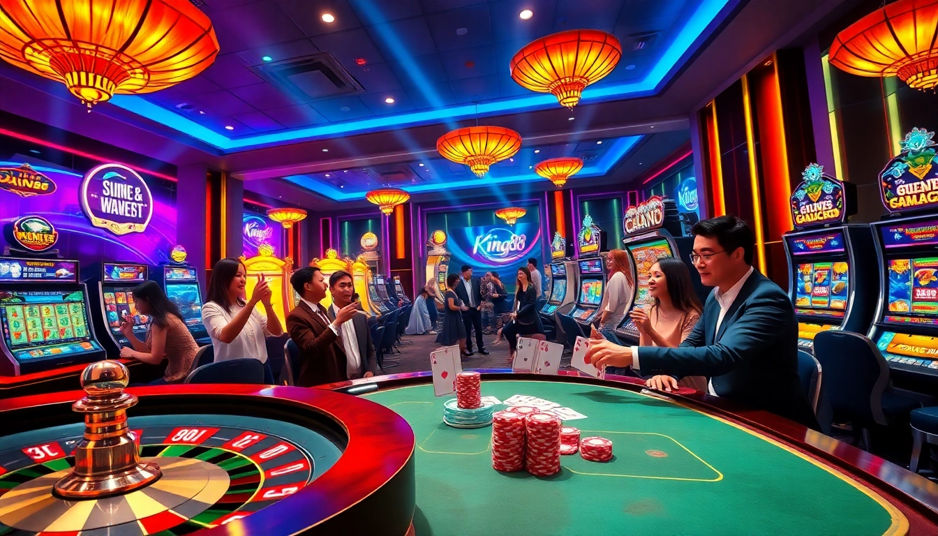 Players enjoying a thrilling game of Poker and Roulette at king88's luxurious casino.