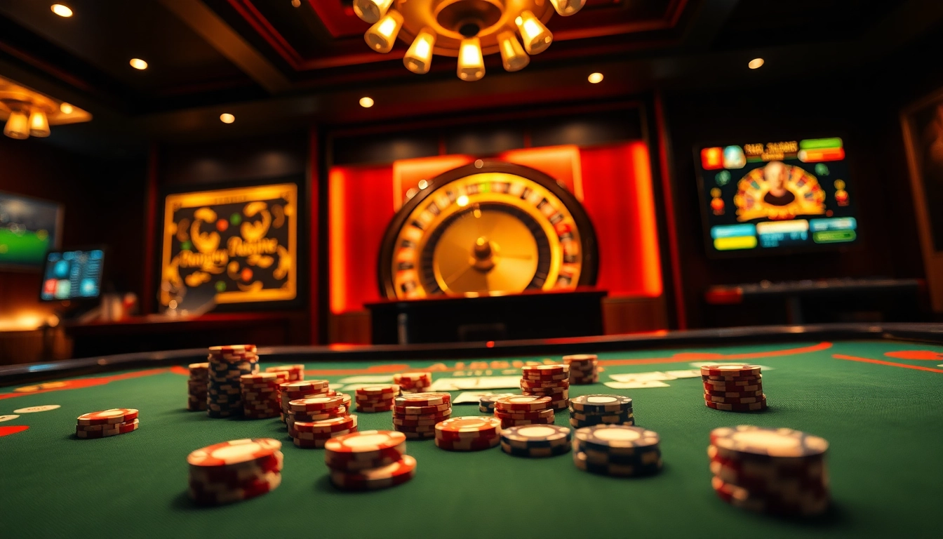 Experience the thrill of 13win đăng nhập at a luxurious casino table filled with poker chips and cards.