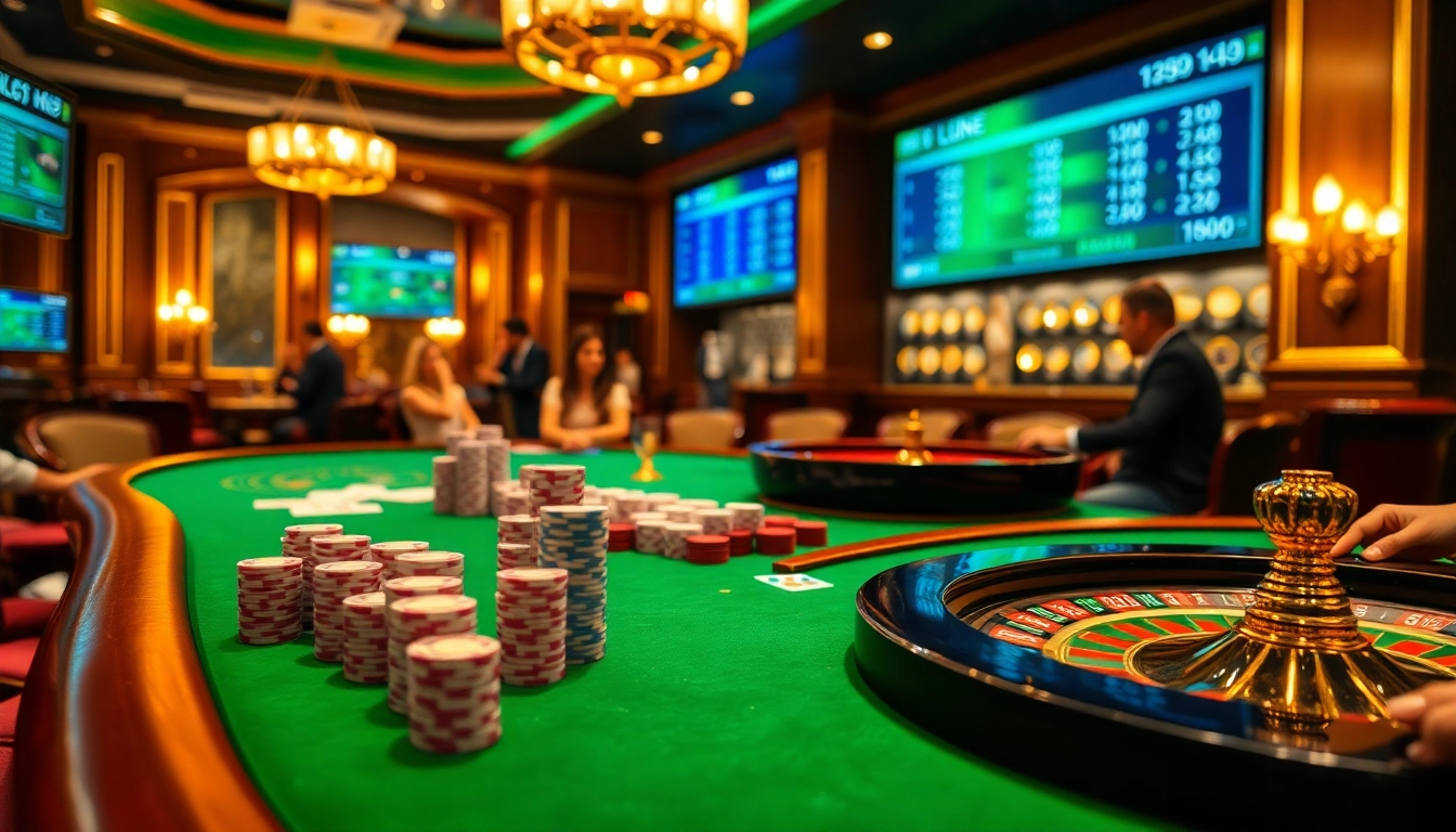 Exciting casino scene featuring Luck8 online gambling interface with poker chips and cards.