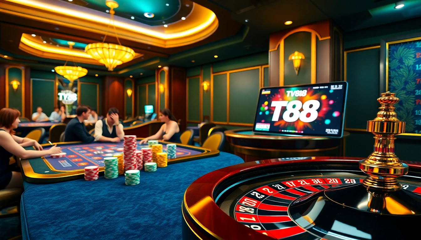 Experience excitement at TV88 while playing blackjack and roulette in a luxurious casino setting.