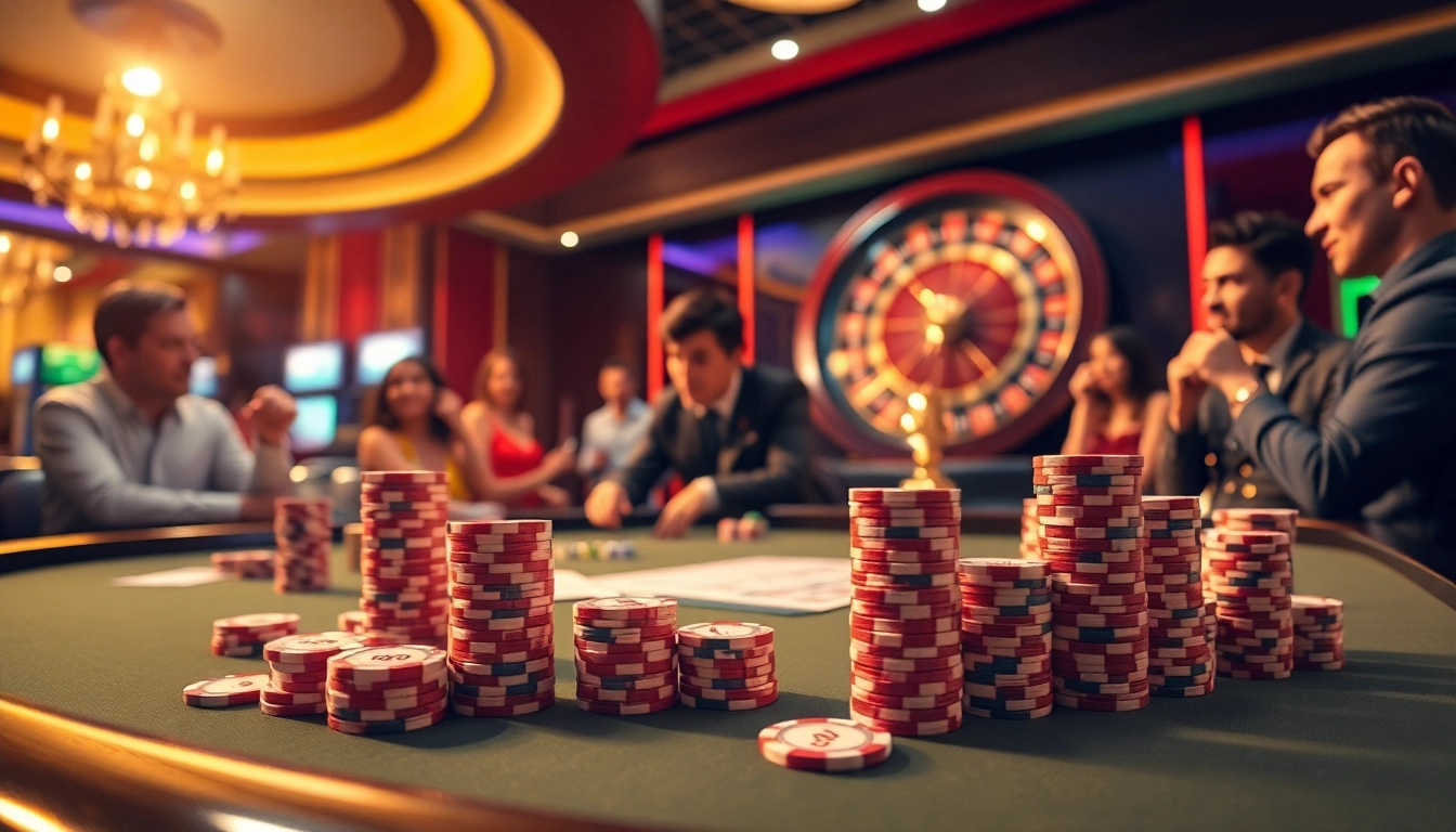 Players enjoying a thrilling poker game at the good88 casino table amidst an exciting atmosphere.