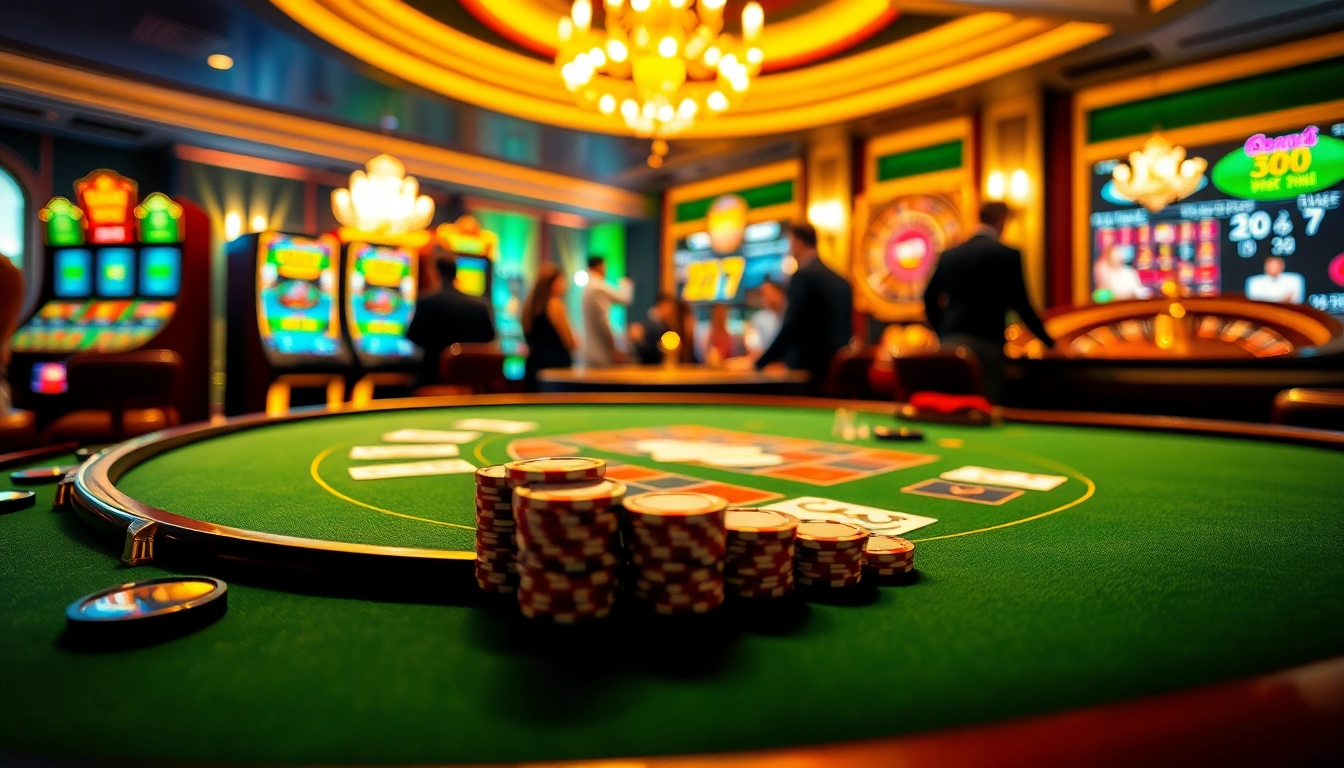 Experience the thrill of high-stakes gaming at 8kbet's luxurious casino, featuring blackjack tables and exciting slot machines.