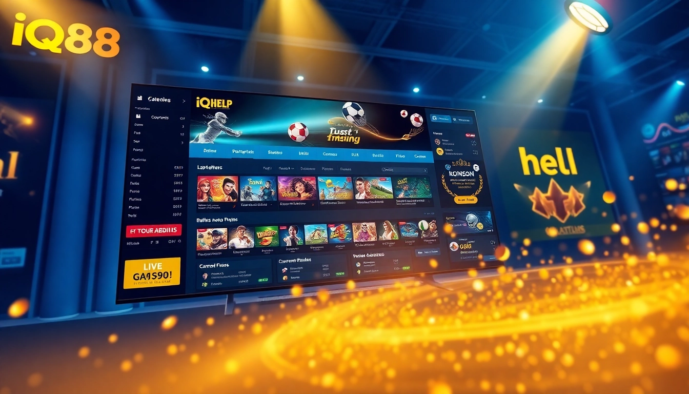 Visual interface of IQ88 online betting platform showcasing vibrant game options and promotions, emphasizing iq88 help.