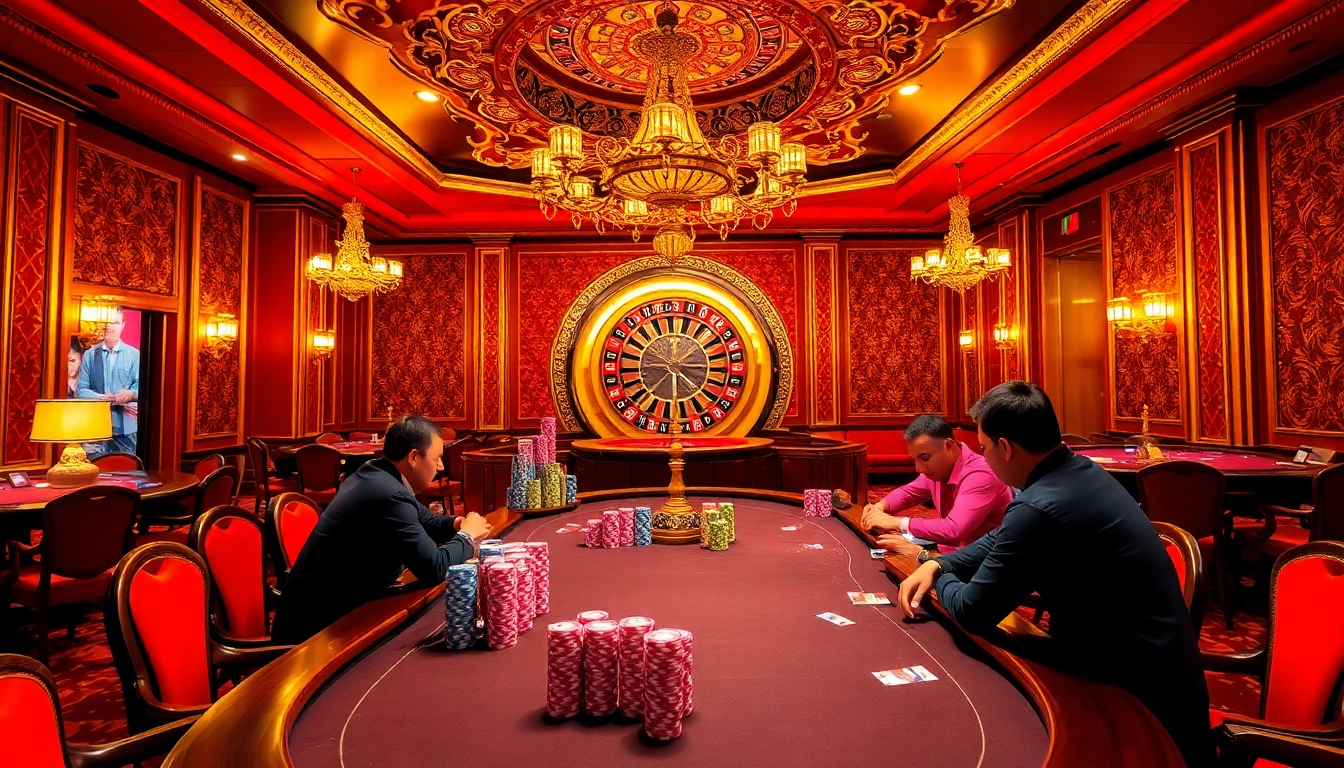 Experience the thrill of gambling at CM88's luxurious casino table, where players engage in high-stakes poker.