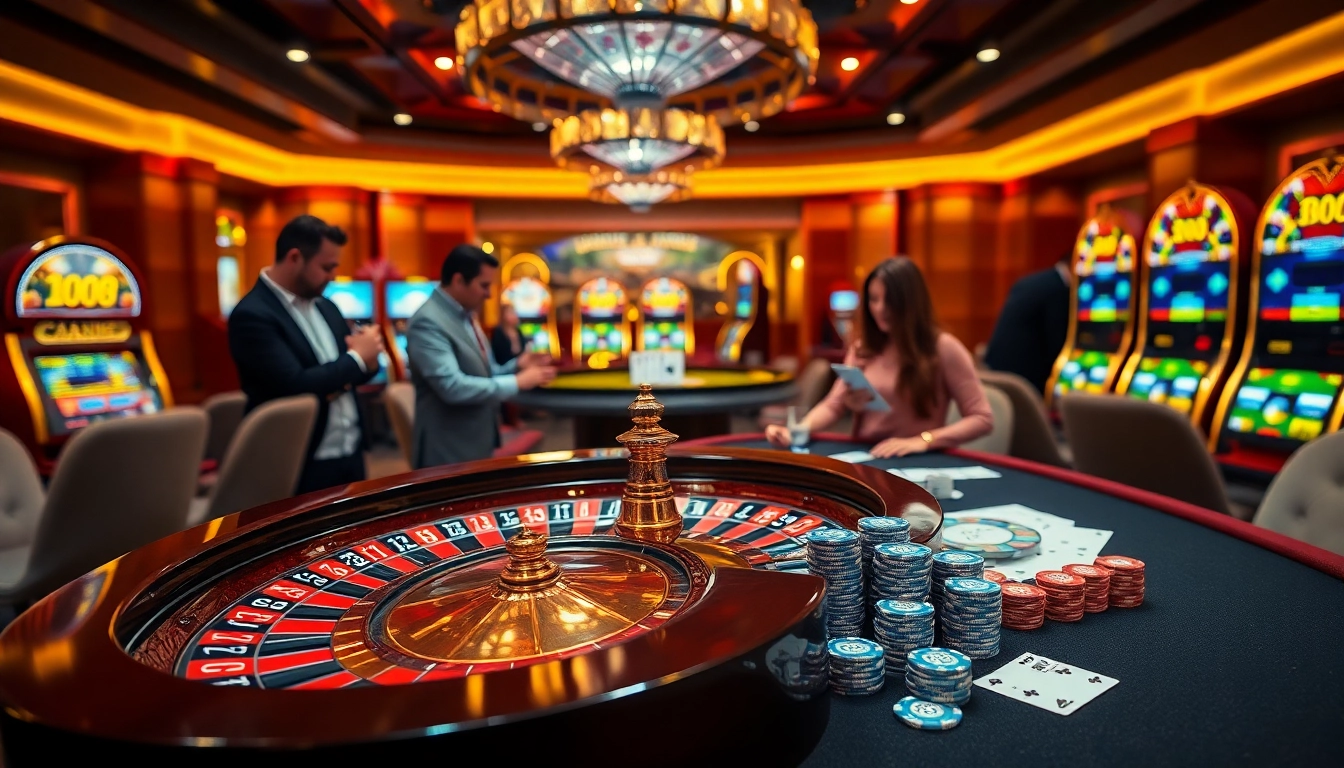 Exciting game action at go88 with poker chips and roulette in a luxurious casino.