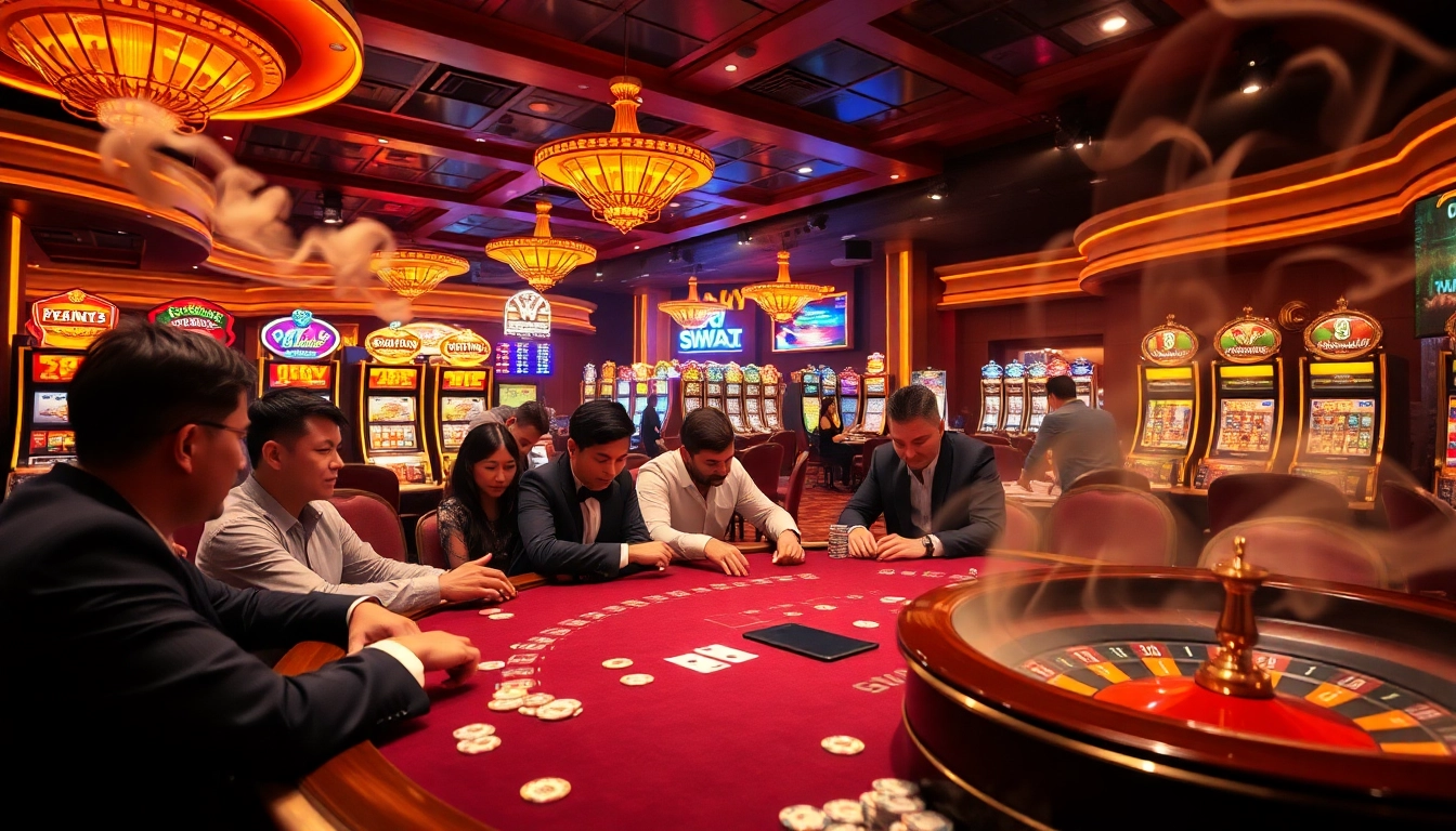 VMAX gamblers engaging in high-stakes poker with vibrant atmosphere and luxury elements.