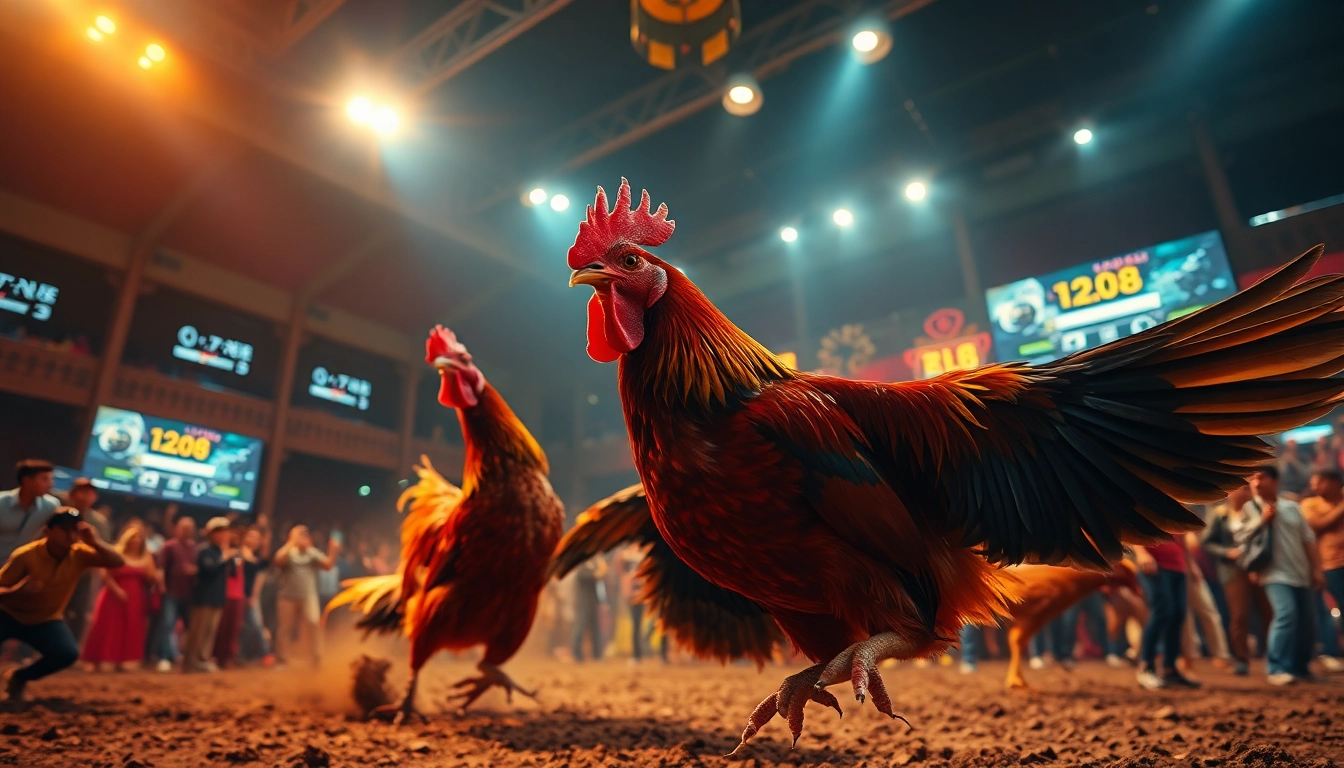 Exciting cockfighting match showcasing the dynamic energy at sv368win.live.