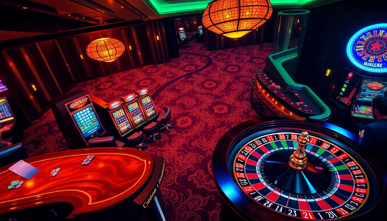 Experience the thrill of online gambling with https://go8f.com/ as players celebrate wins at a luxurious casino.