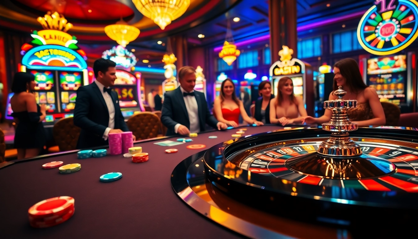 Players enjoying a thrilling game at the roulette table, celebrating wins with luckywin com.