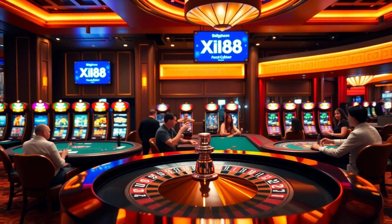 XIN88 roulette wheel and poker tables create an exhilarating casino environment.