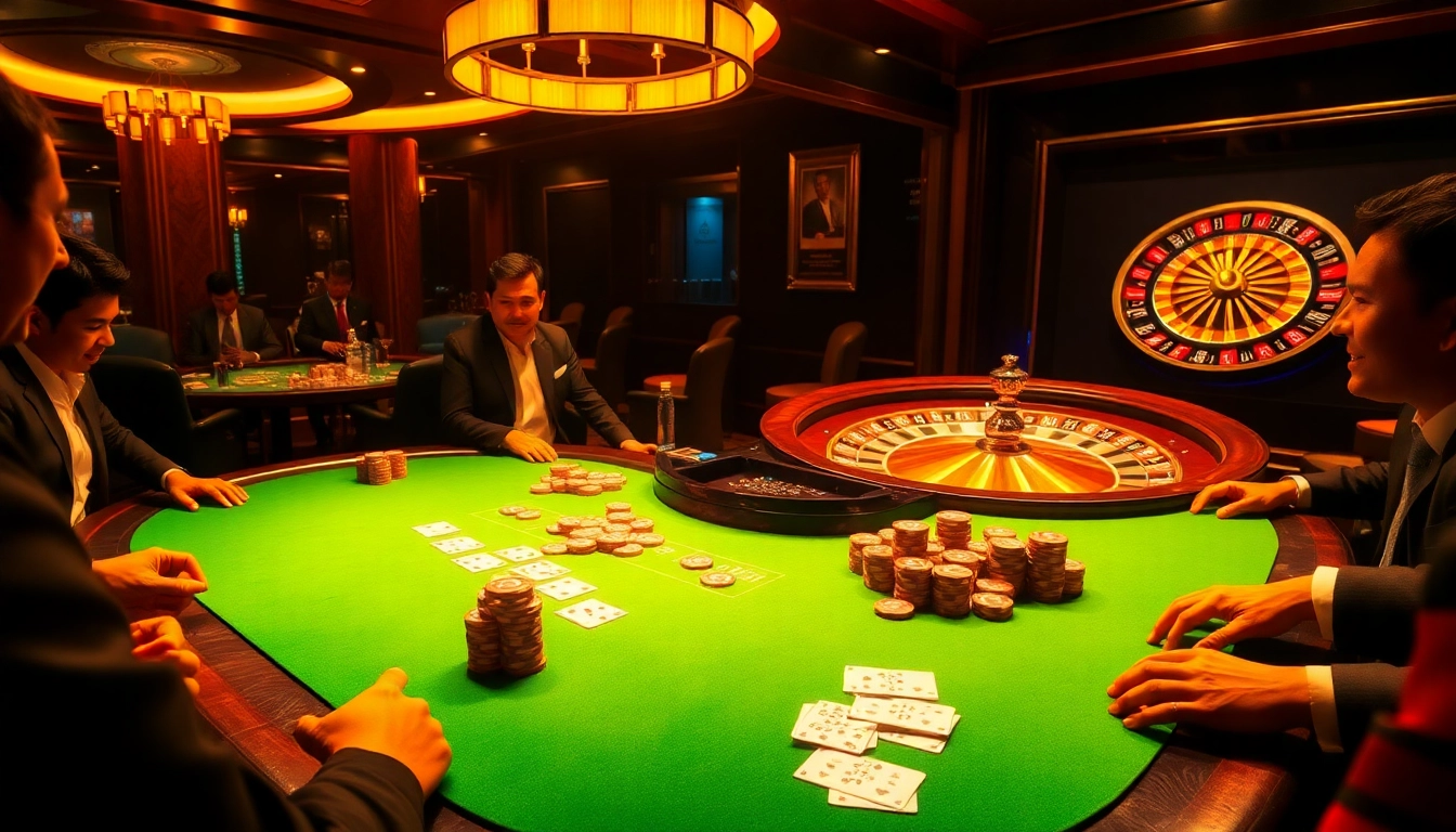 Exciting poker game at a luxurious casino with vibrant chips and cards, featuring https://mk8th.net/ betting action.