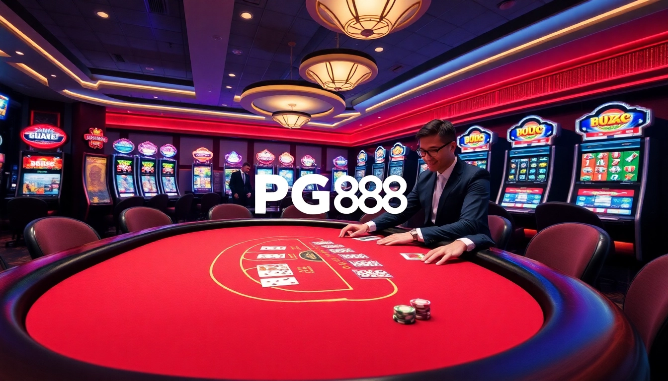 High-stakes poker action at PG88 with professional dealers in a vibrant casino atmosphere.