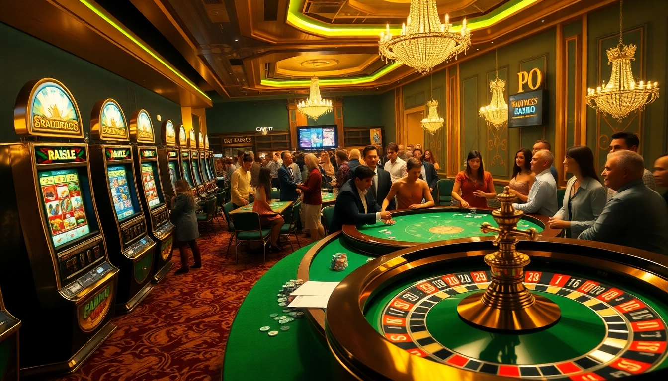 A vibrant casino scene showcasing thrilling gaming action at https://kwin.bio/ with slot machines and excited players.