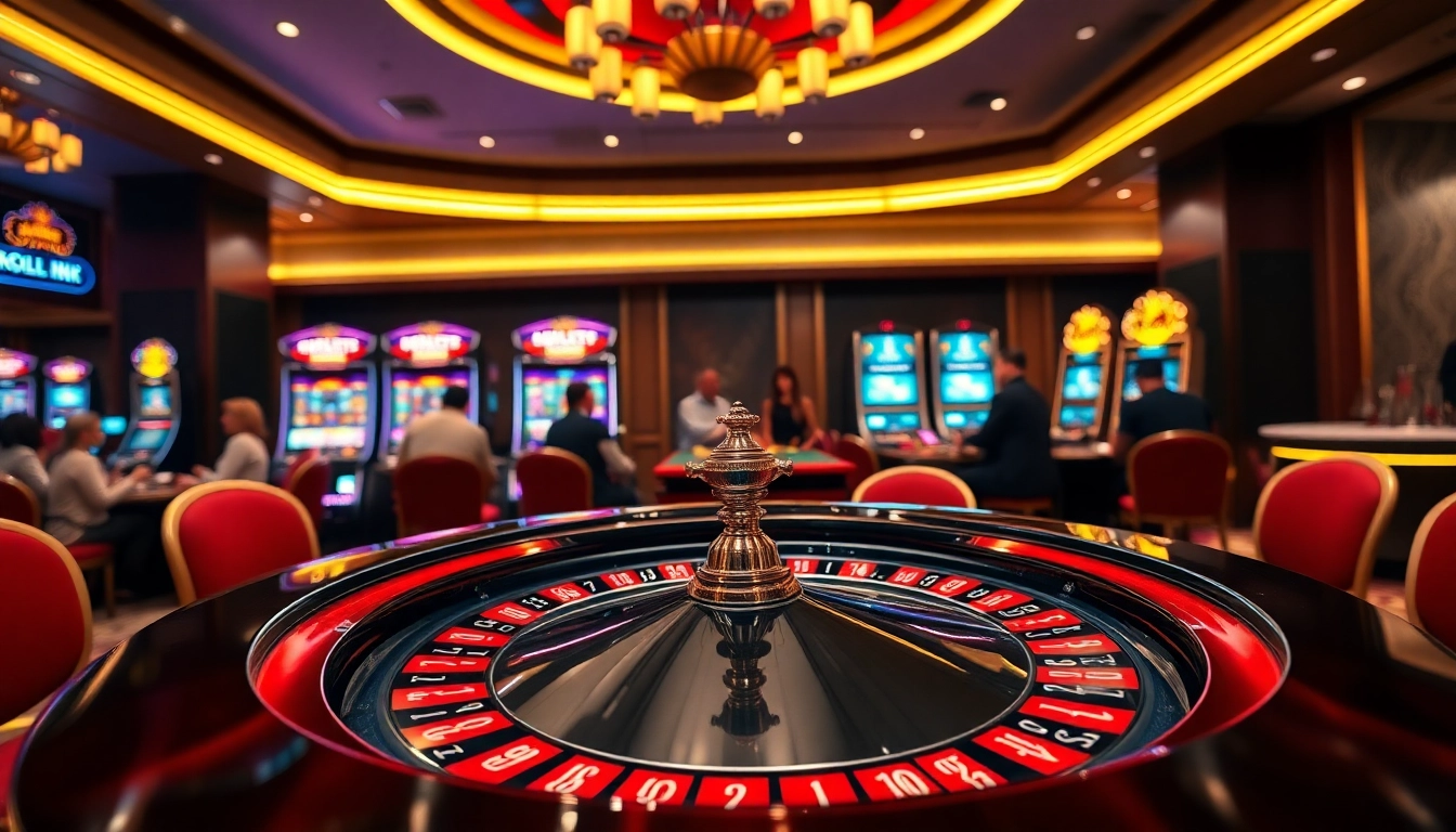 Kubet77i.ink showcases an exciting casino scene with poker chips and a roulette table for gamblers.