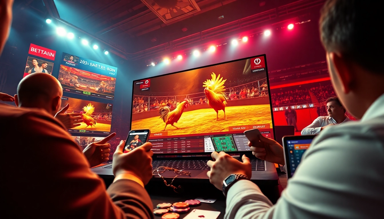 Exciting live cockfighting action on dagawin.live, showcasing dynamic betting interface.