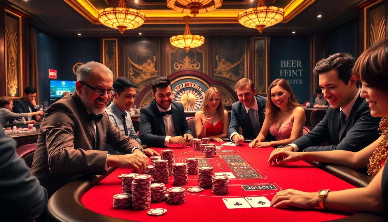 Experience the excitement of FEBET through an elegant casino poker scene filled with luxurious elements.