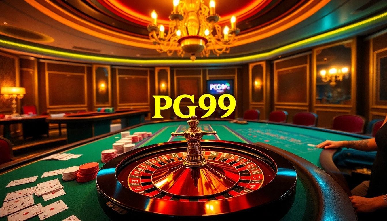 Experience the thrill of betting at PG99 casino with vibrant gaming tables and excited players.