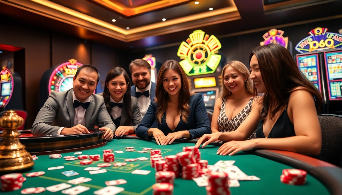 UU88 casino players engaging in thrilling games at a luxurious table with chips and cards.