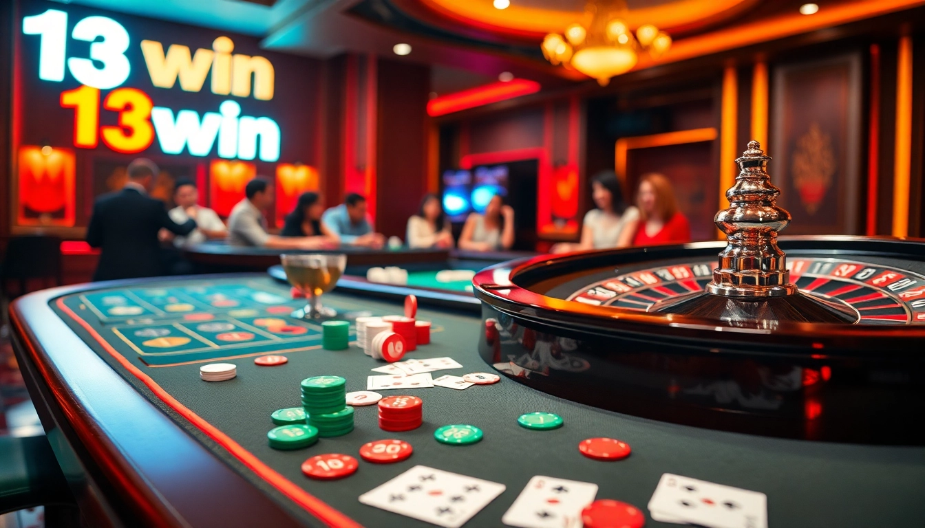 Players enjoying games at a stylish casino table, highlighting 13win đăng nhập excitement.