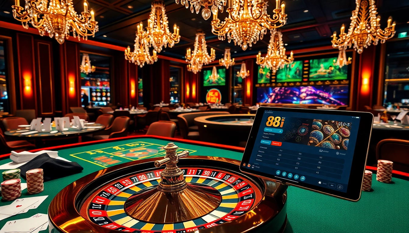 Experience thrilling gameplay at an 88i casino table featuring vibrant poker chips and elegantly placed cards.
