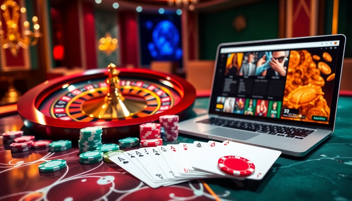 Experience the thrilling atmosphere of SumVIP with poker chips and roulette in a luxurious casino setting.