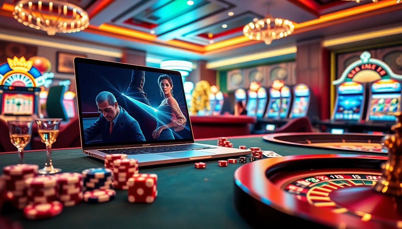 Engaging players at https://cm88.bz/ in a luxurious casino environment with vibrant tables and slot machines.