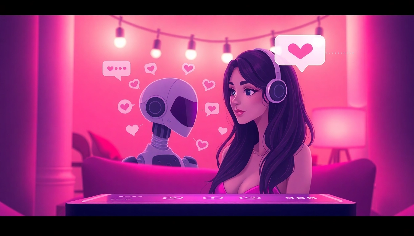 Engaging NSFW AI chatbot interface featuring a digital character in a warm, inviting atmosphere.