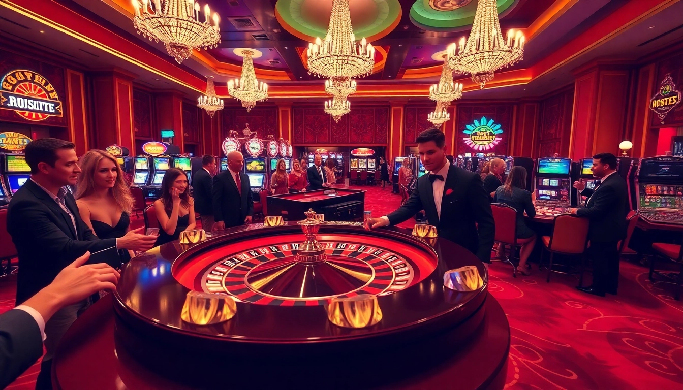 A roulette table with players enjoying their wins at https://bl555.training/, illuminated by elegant chandeliers and vibrant colors.