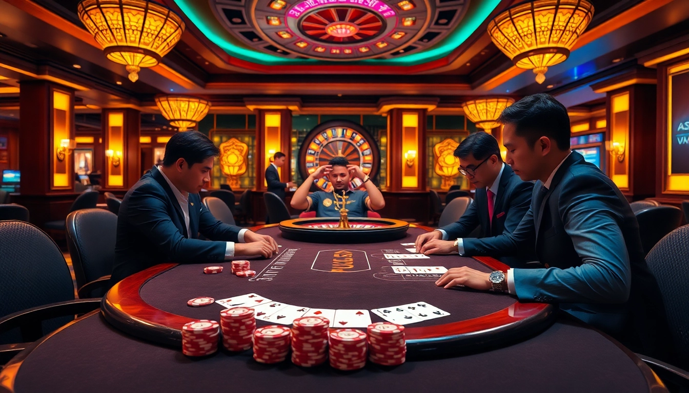 Tác giả Trần Chinh analyzes gameplay strategies at an upscale casino poker table.