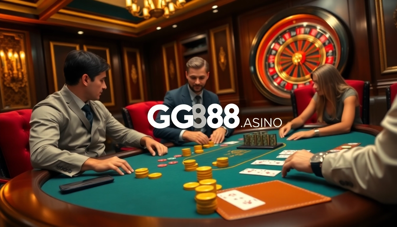 Experience an exciting casino atmosphere at https://gg88.tech/ with professional gamblers at the poker table.
