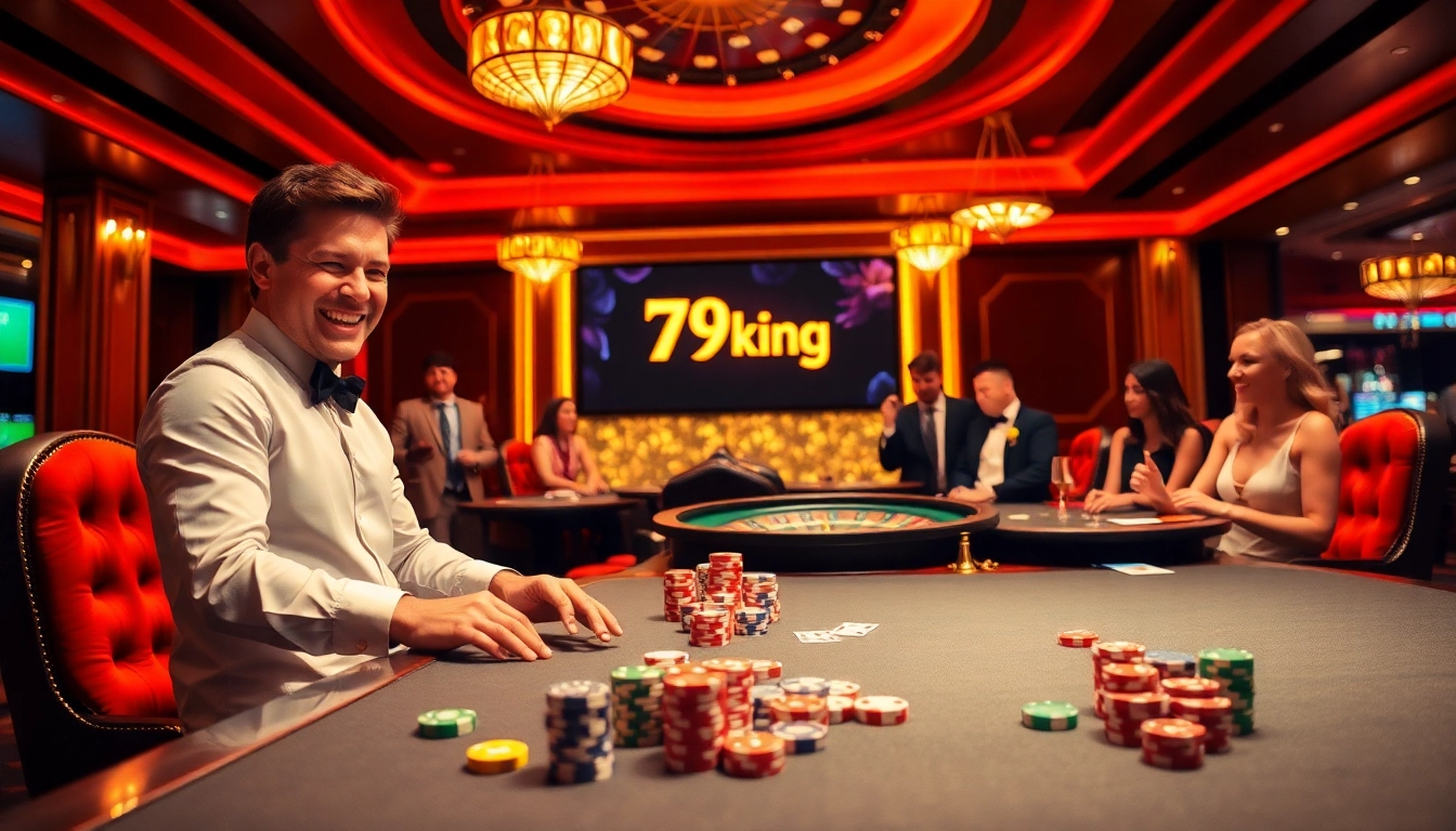 Experience the thrill of 79king with vibrant casino gaming, colorful chips, and an exciting roulette wheel.