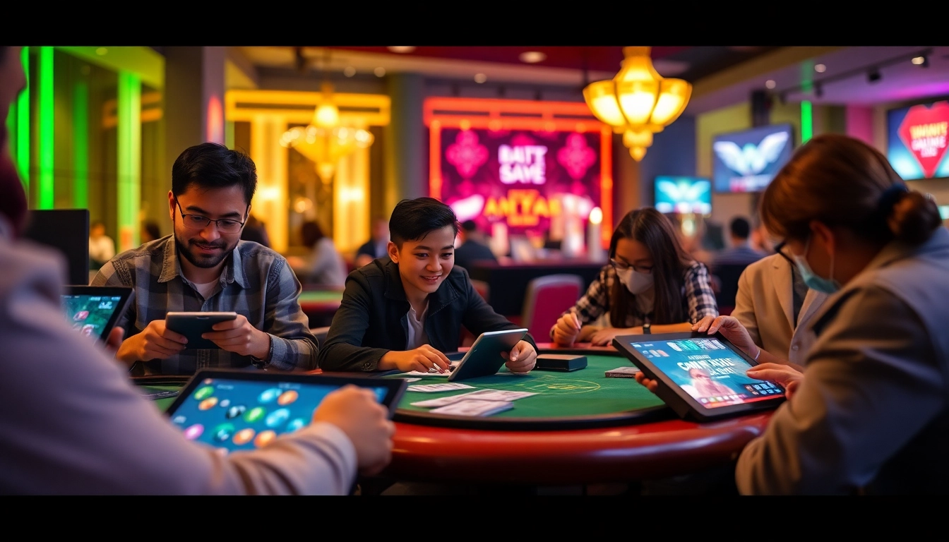 Dynamic players enjoying game bài đổi thưởng in an engaging online setting