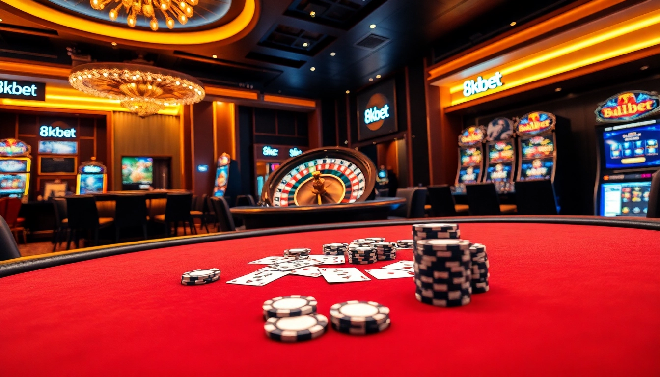 Experience high-stakes excitement at 8kbet with luxurious casino tables and vibrant gaming options.