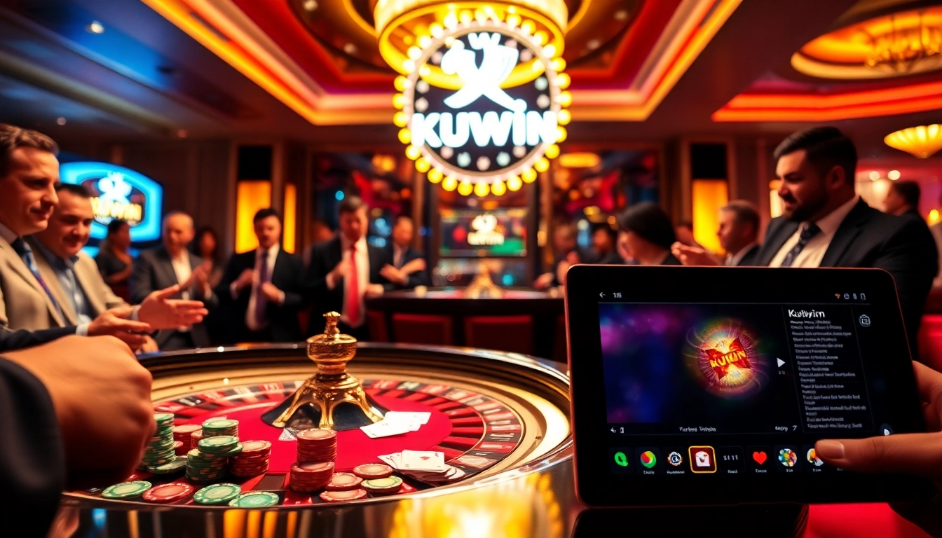 Kuwin roulette table with vibrant chips and intense player excitement in a luxurious casino setting.