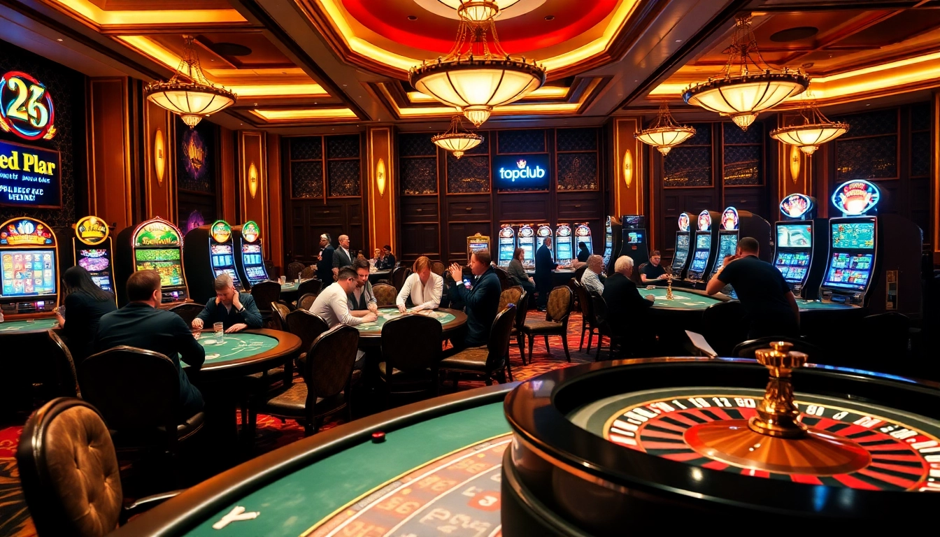 Experience thrilling gameplay at topclub with vibrant casino tables and slot machines.