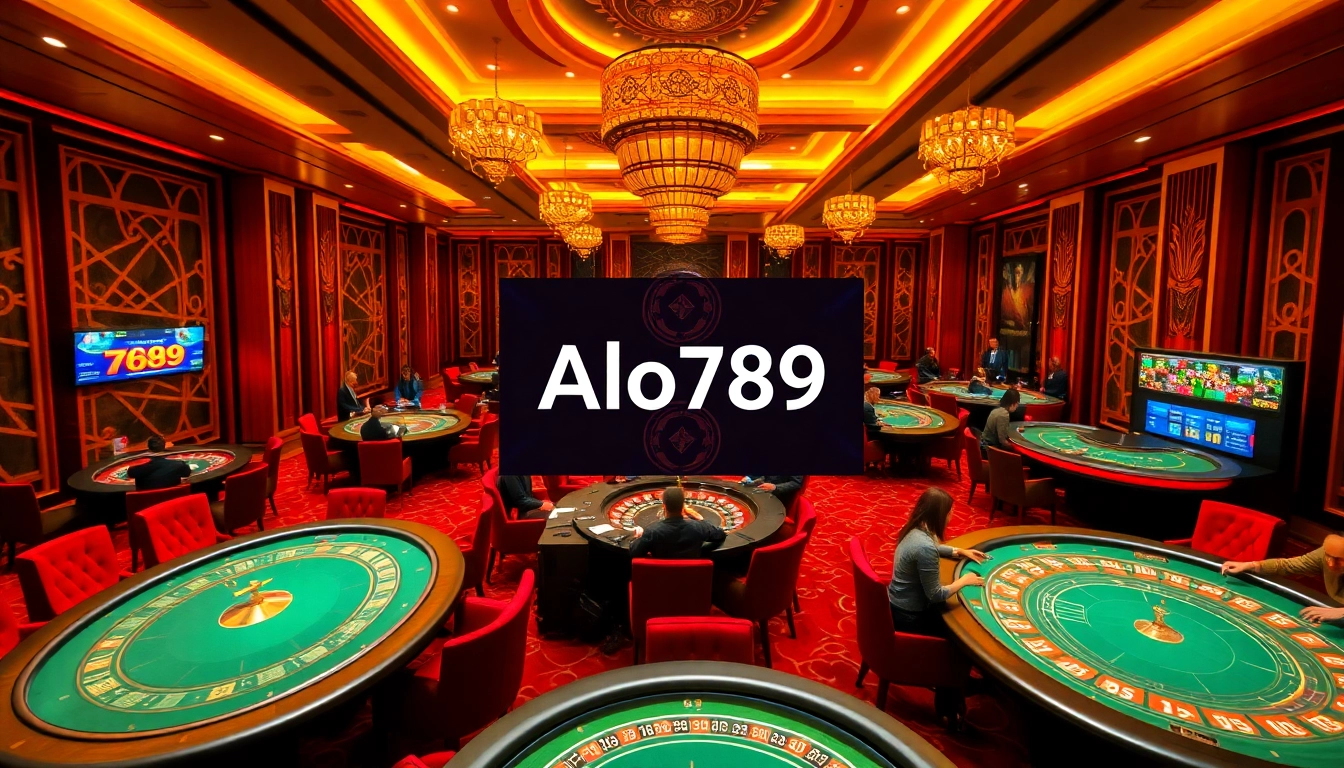 A stunning view of an online casino showcasing Alo789 đăng nhập mới nhất with vibrant tables and excited players.