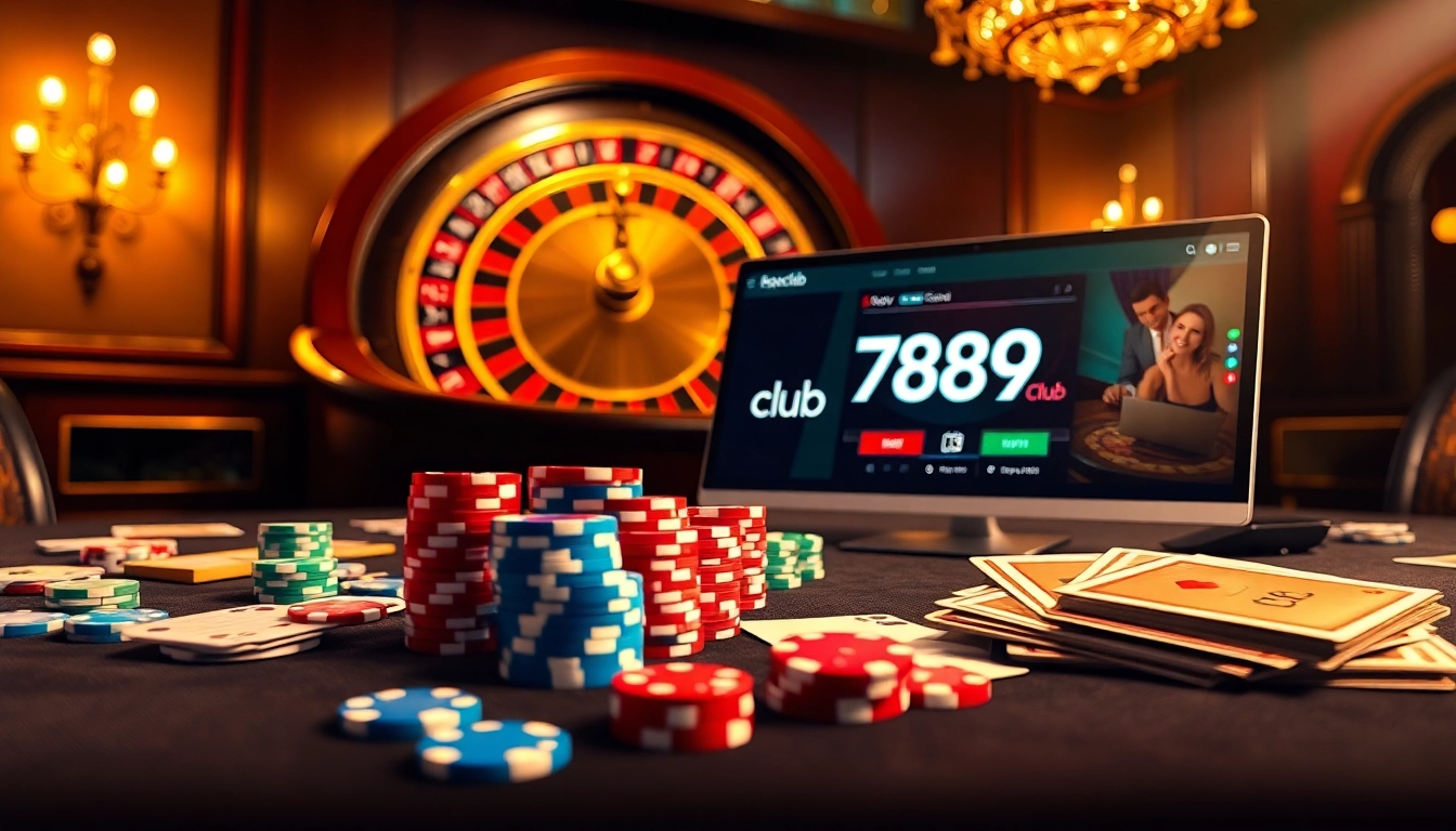 Experience thrilling gameplay at 789club with a vibrant casino table filled with cards and chips.