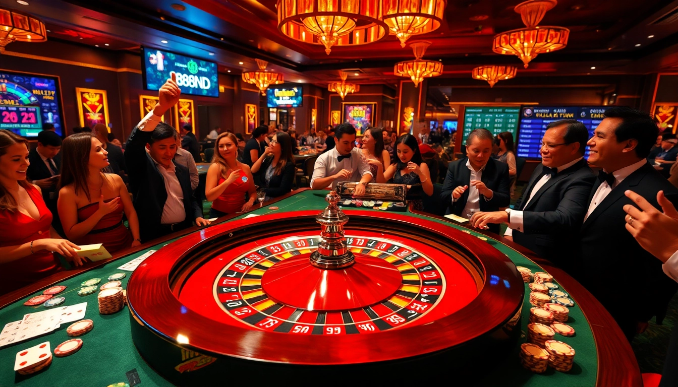 Exciting game at 888vnd ATQ casino with players at a roulette table and vibrant chips.
