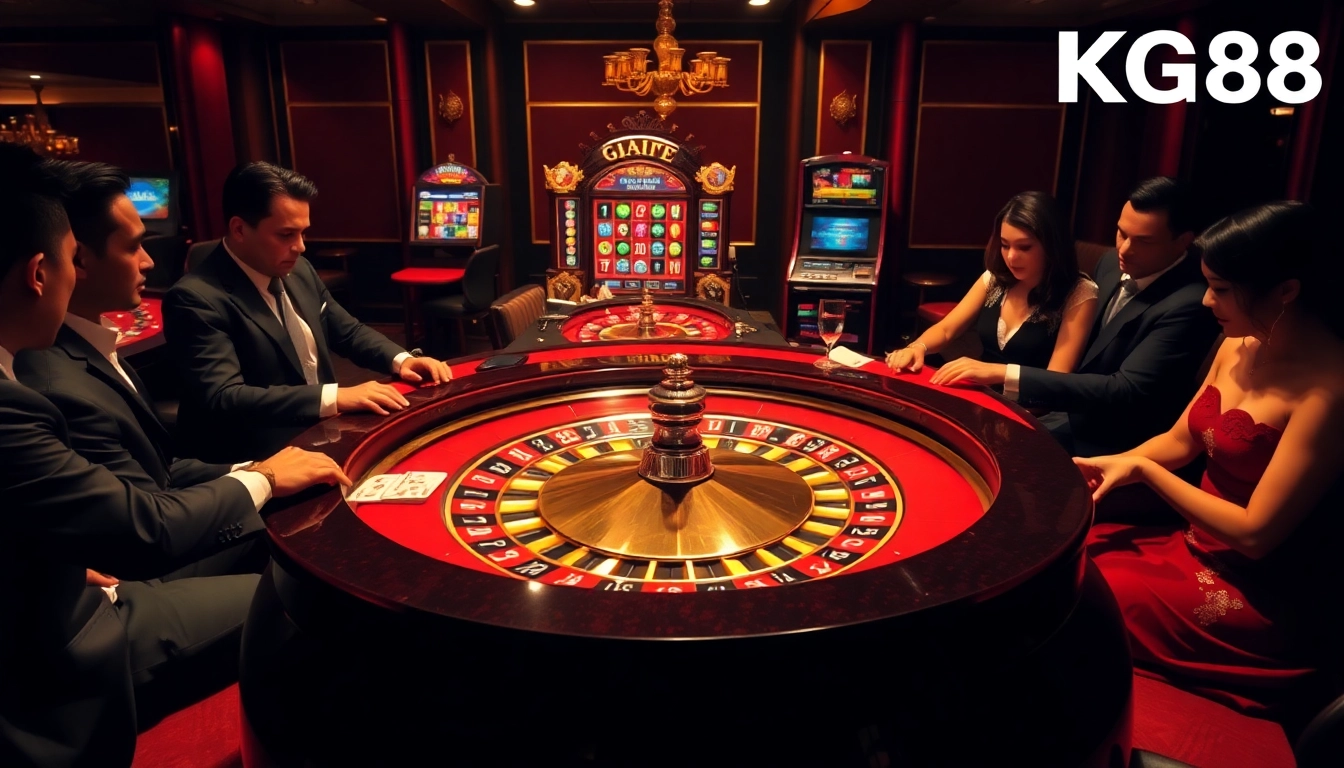 Experience excitement at https://kg88.work/ with players at a luxurious roulette table.