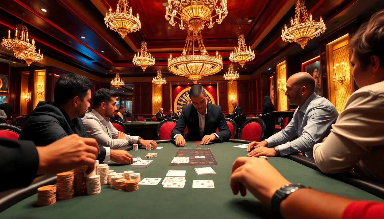 Experience the thrill of gambling at Rikvip with a high-stakes poker scene showcasing vibrant casino action.