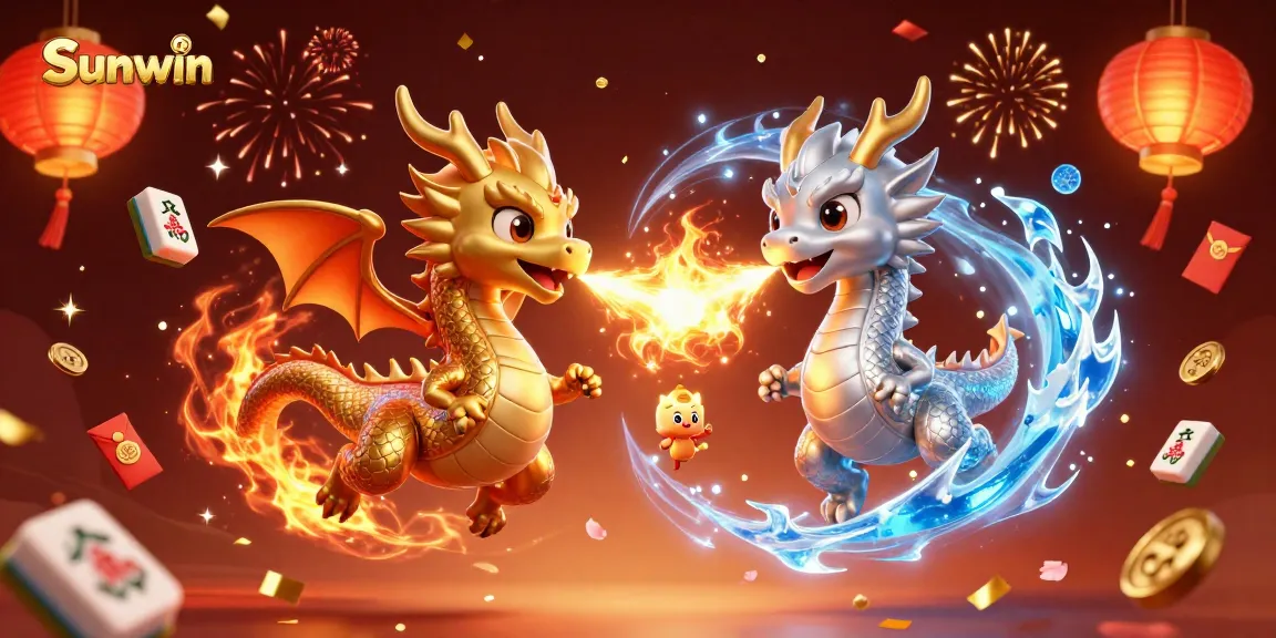 Experience thrilling gaming action at Sunwin with dynamic dragons, Chinese lanterns, and festive elements.