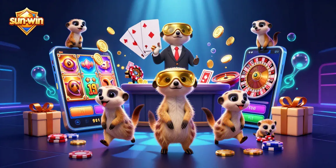 Experience thrilling gaming at sun-win with meerkats in a vibrant casino scene.
